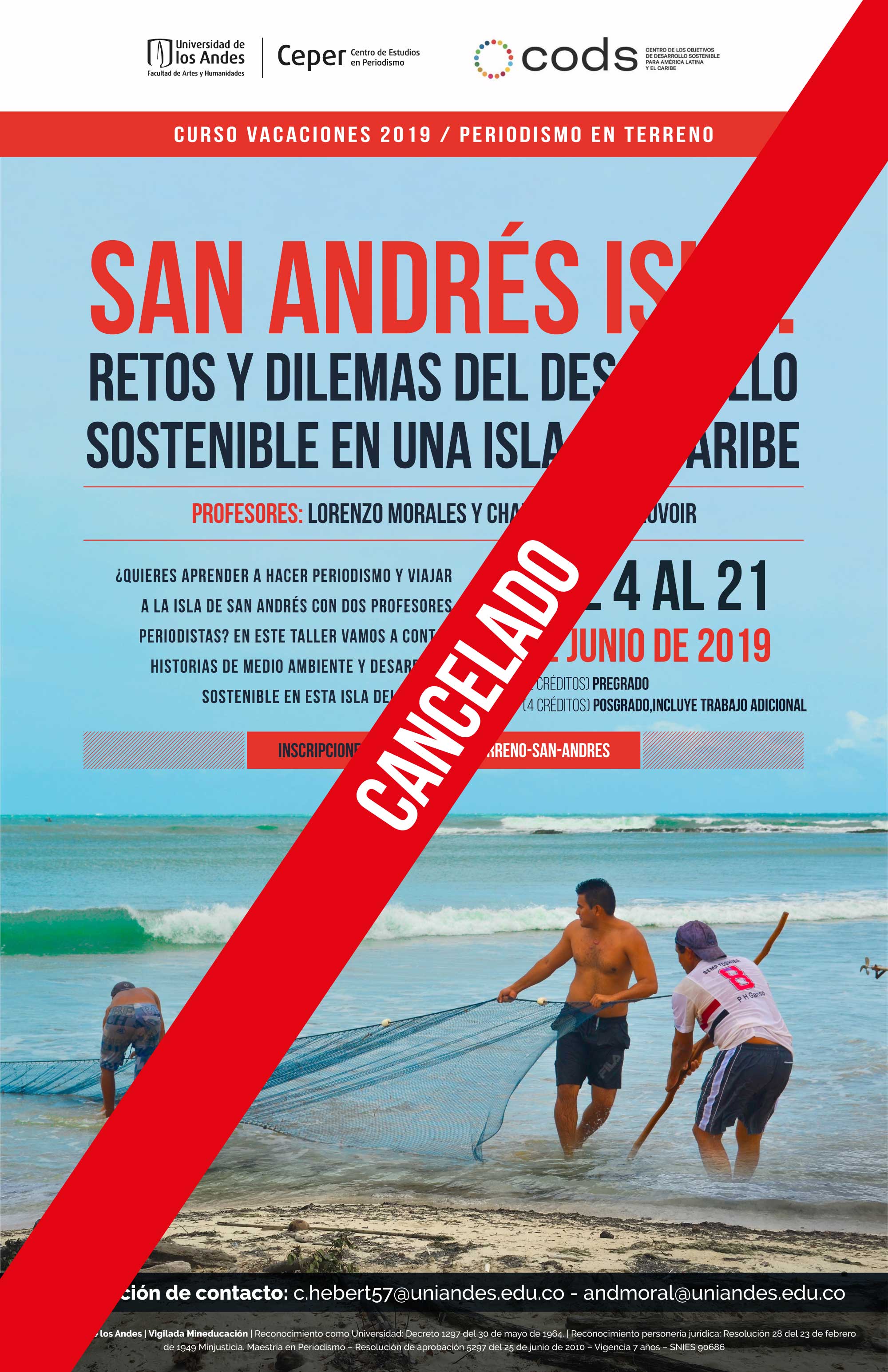 Cancelado: Curso de vacaciones 2019 / Periodismo en terreno – San Andrés isla: retos y dilemas del desarrollo sostenible en una isla del caribe